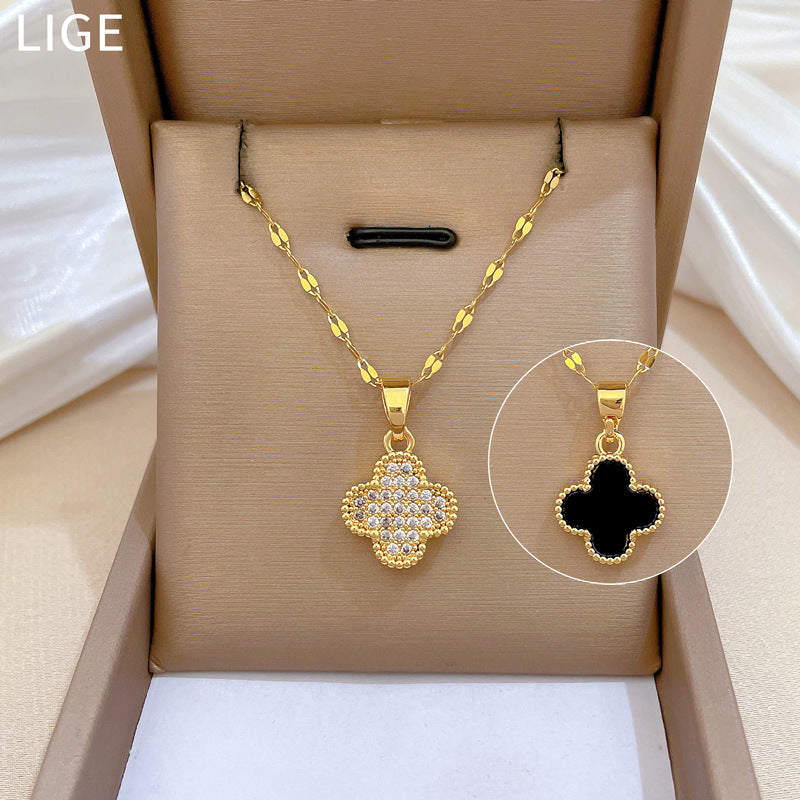 Sweet Full Paved Cubic Zirconia Geometric Titanium Steel Necklace for Women