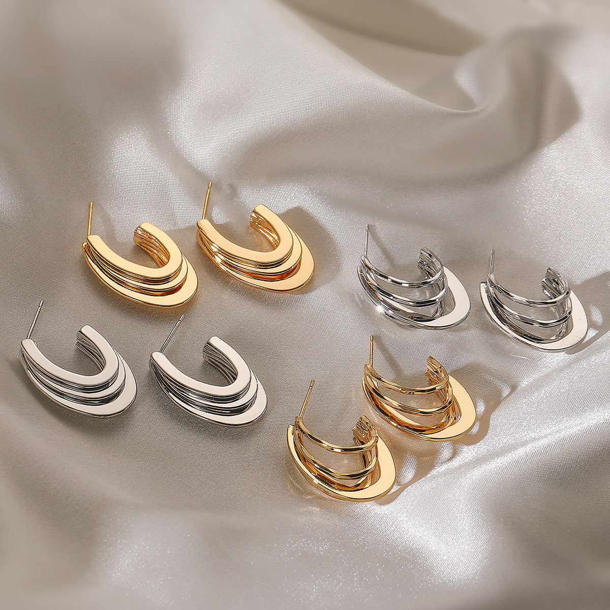 Orecchini da donna geometrici minimalisti vintage in ottone con placcatura in oro e design irregolare