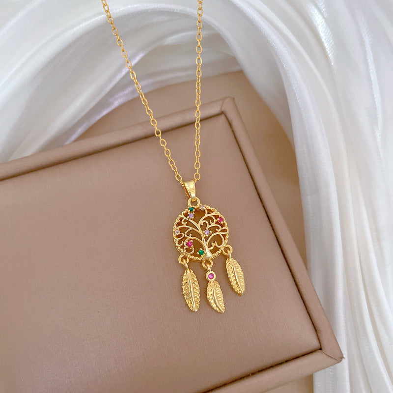 Luxury Sweet Geometric Rhinestone Pendant Necklace in Titanium Steel Chain for Unisex