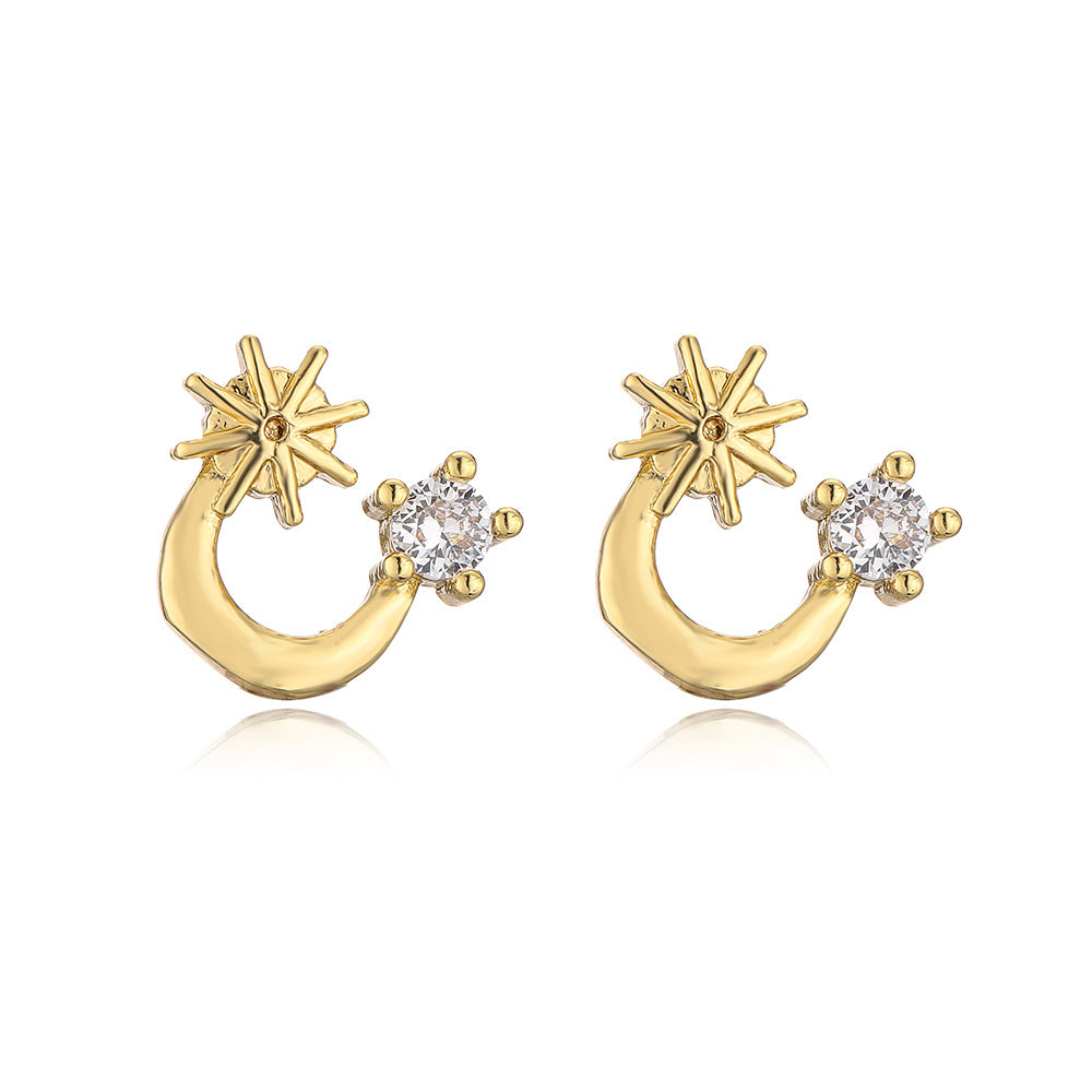 Minimalist Geometric Copper Earrings with 18K Gold Plating and Zircon Accents for Women