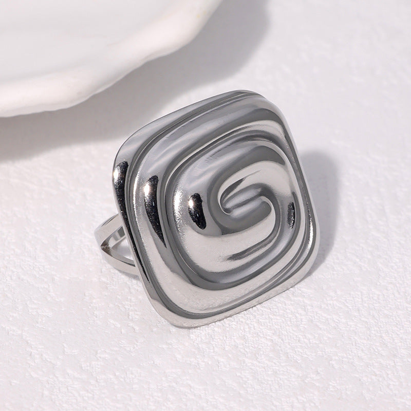 Anello Filettato Geometrico Minimalista in Acciaio Inox da Donna con Placcatura in Oro 18K Gioielli in Acciaio al Titanio