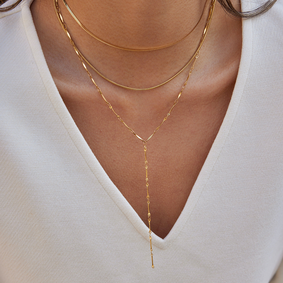 Geometric Stainless Steel PVD Plated Layered Necklace for Women