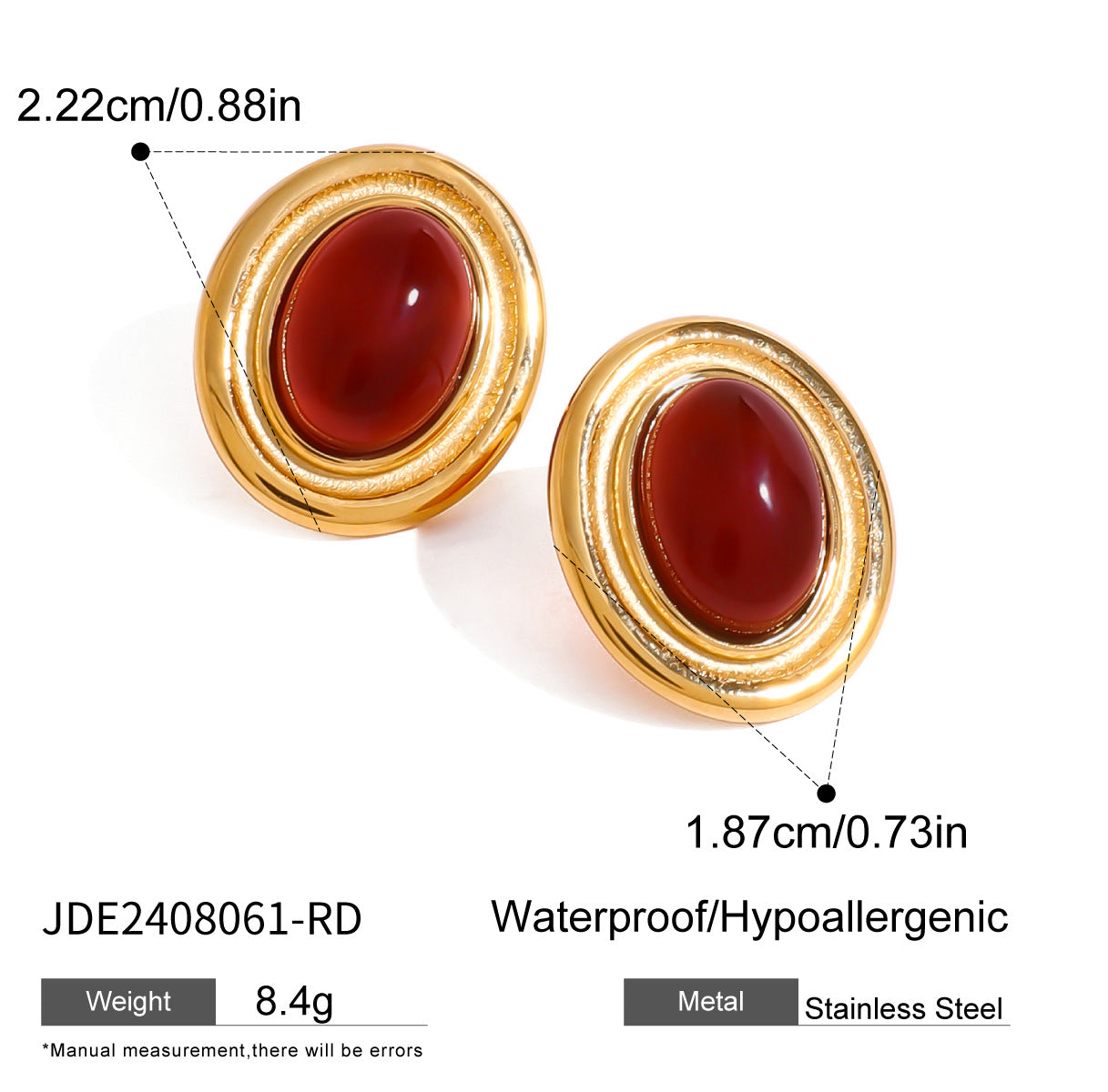Vintage Luxury Geometric Round Agate Inlay Plated Stainless Steel Earrings for Women