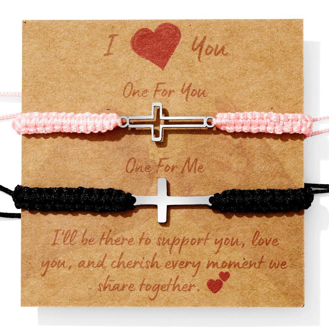Minimalist Stainless Steel Cross Charm Bracelet Unisex Handmade Woven Cord