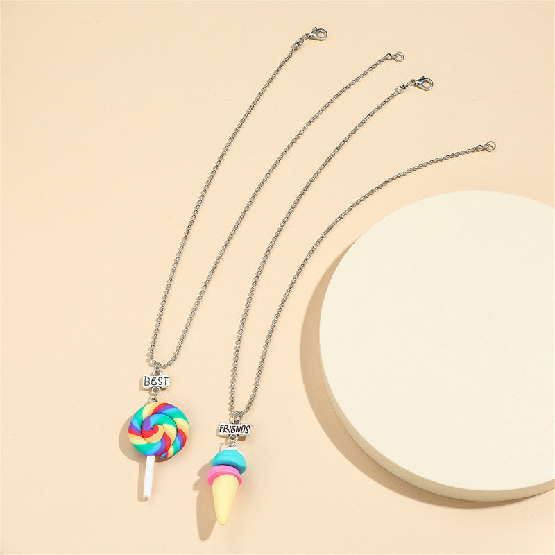 Collana con ciondolo in argilla polimerica a forma di lecca-lecca e gelato a fumetto per bambini, catena clavicolare regolabile