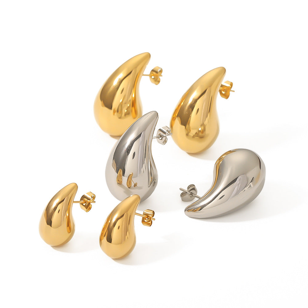 Orecchini da donna minimalisti in acciaio inossidabile cavi a forma di goccia d'acqua placcati in oro 18 carati