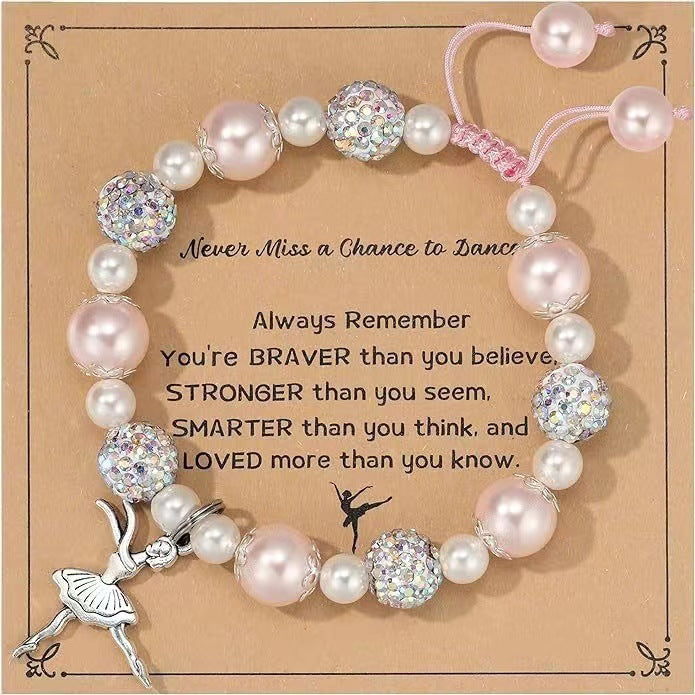 Sweet Imitation Pearl Ballet Girl Resin Bracelet Handmade Adjustable Jewelry