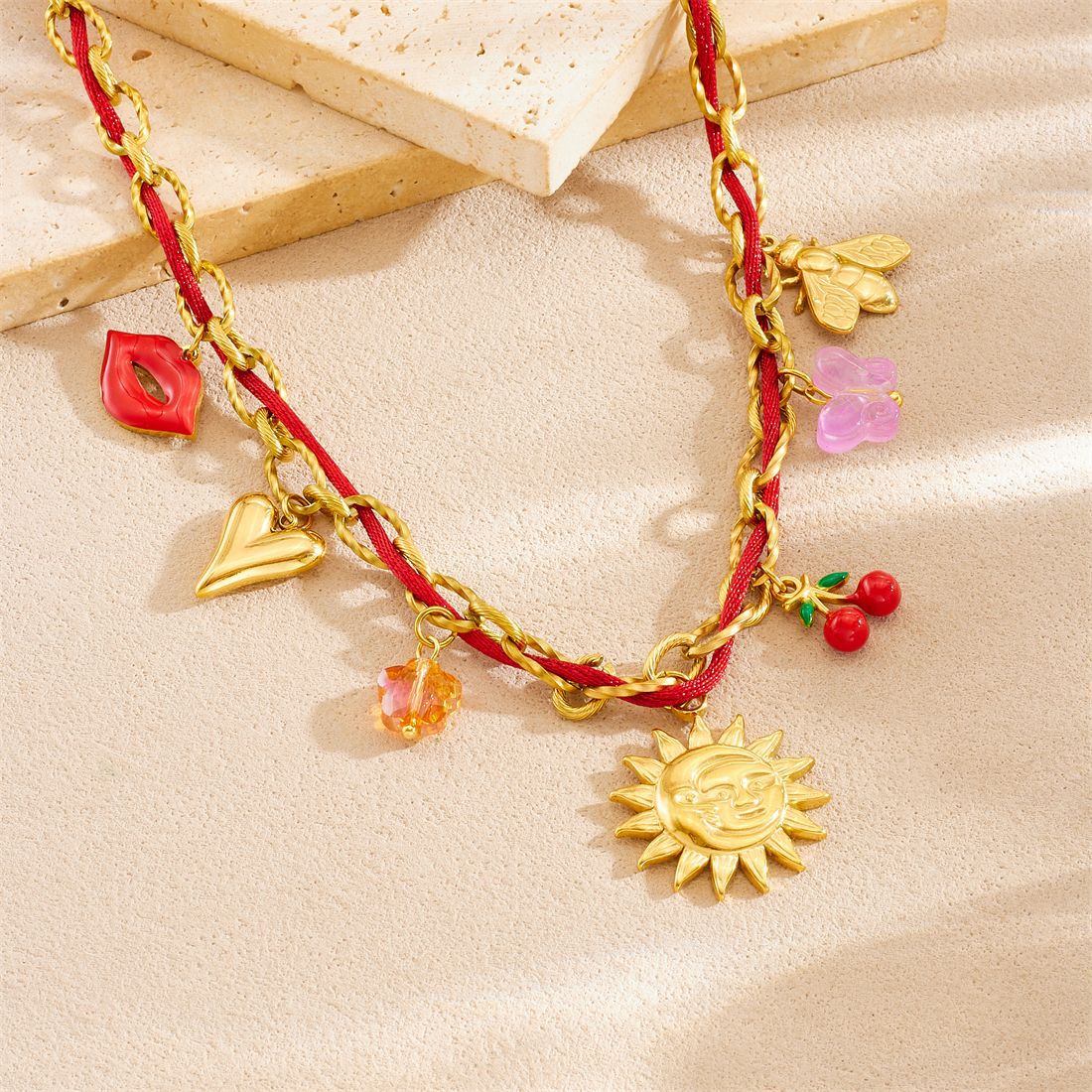 Sweet Gold Plated Heart Stainless Steel Necklace for Women