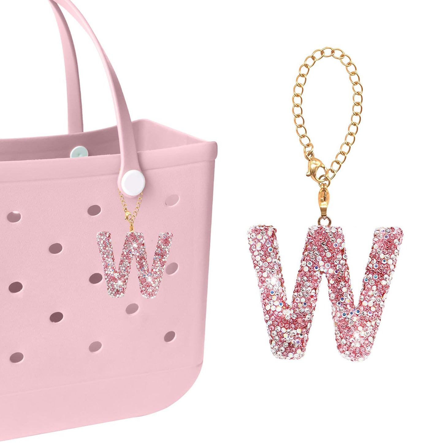 Minimalist Rhinestone Inlay Letter Backpack Charm with Gold Chain