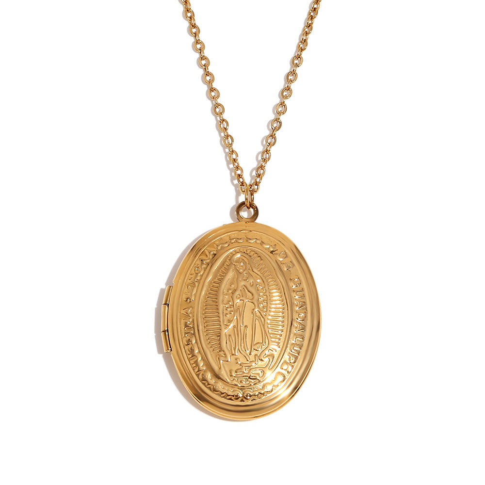 Fashionable Minimalist Geometric Daisy Pendant Necklace for Women Stainless Steel with 18K Gold Plating Double-Sided Mirror Locket