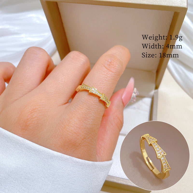 Minimalist Geometric Gold-Plated Brass Open Ring for Women with Crown Shape and Rhinestone Inlay