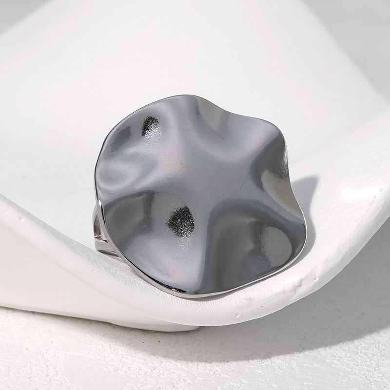 Minimalist Geometric Stainless Steel Ring for Women with Plated Finish, Irregular Fold Design, Hypoallergenic and Fade-Resistant
