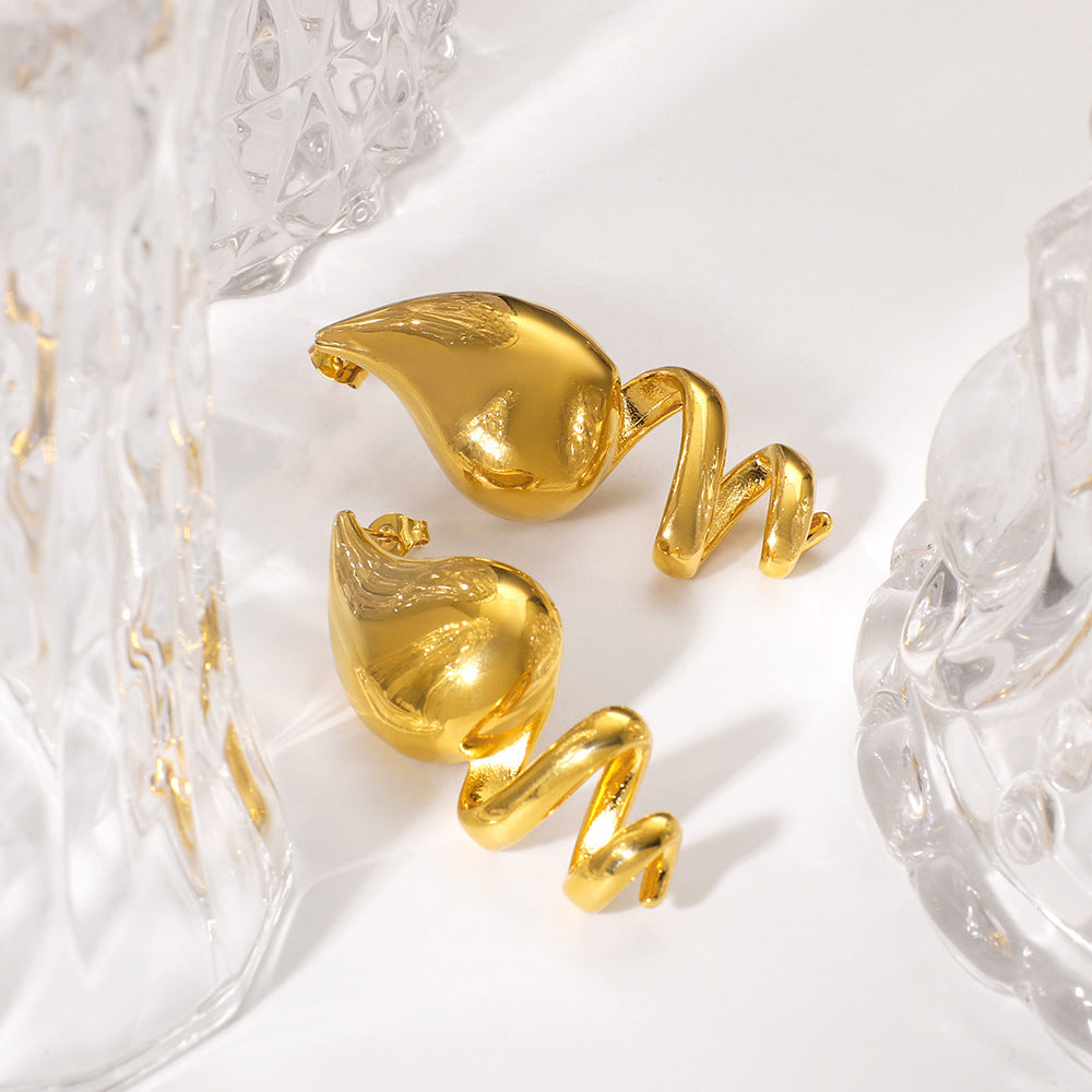 Irregular Geometric Stainless Steel Earrings with 18K Gold Plating for Women