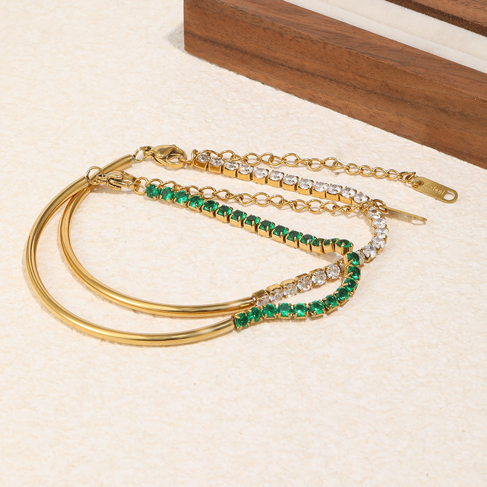 Braccialetto da Donna Vintage Elegante Geometrico in Acciaio Inox Placcato Oro con Zirconia Cubica