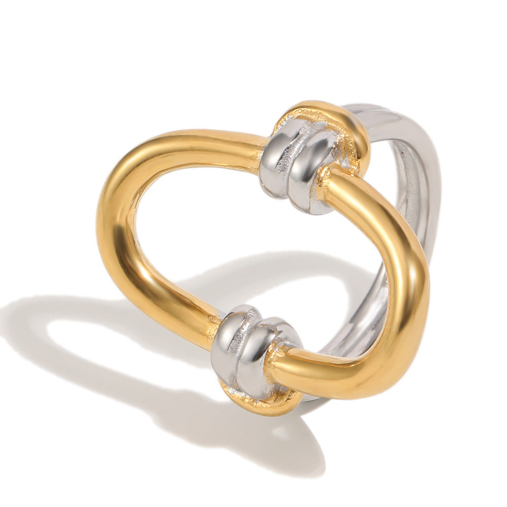 Minimalist Elegant Geometric Knot 18K Gold Plated Stainless Steel Ring for Women