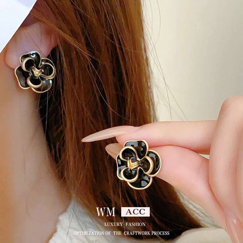 Chic French Vintage Floral and Geometric Earrings with Pearl Inlay in 925 Sterling Silver for Women