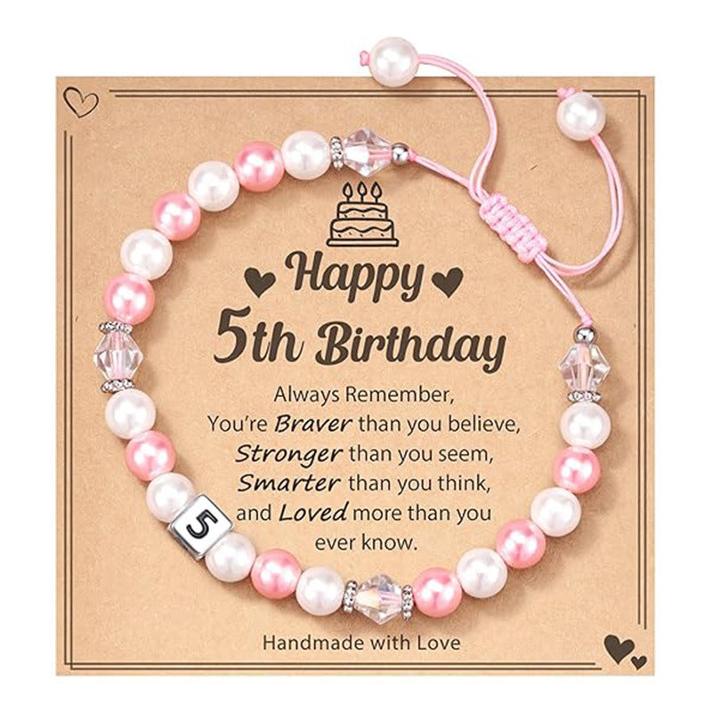 Sweet Stainless Steel Number Letter Handmade Woven Pearl Bracelet for Women
