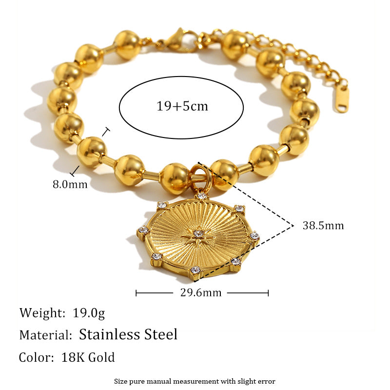 Fashion Minimalist Eight-Pointed Star Pendant Necklace and Bracelet Set in Stainless Steel with 18K Gold Plating