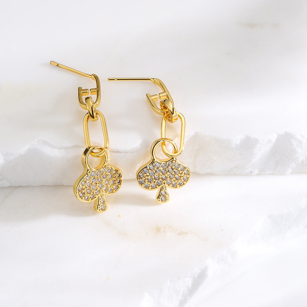 Minimalist Geometric Copper Earrings with 18K Gold Plating and Micro-Paved Zirconia for Women