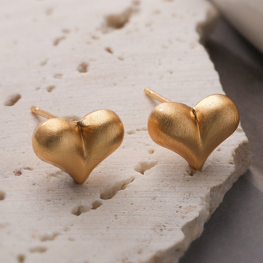 Vintage Elegant 18K Gold Plated Geometric Heart Brass Stud Earrings