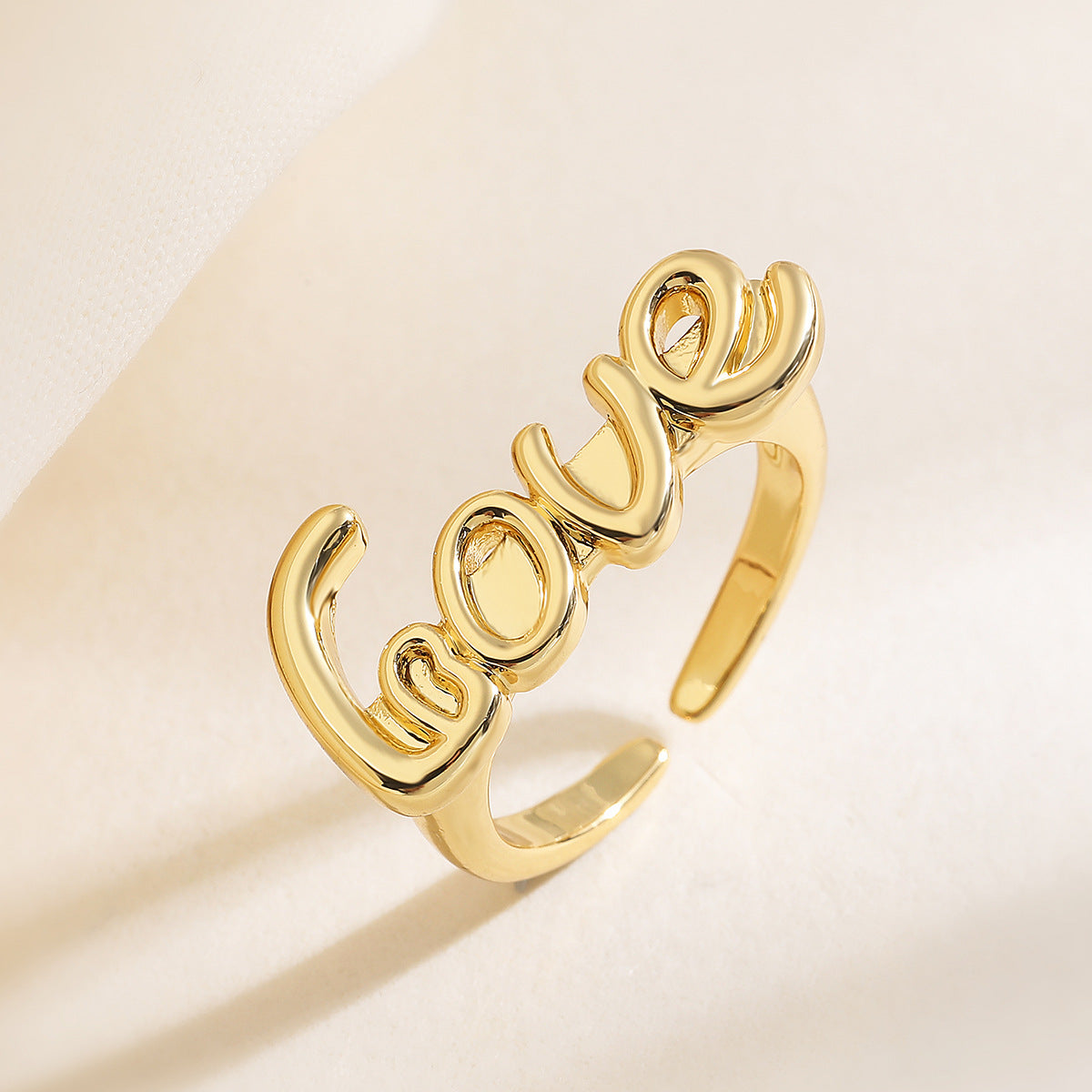 Minimalist Geometric Open Ring for Women Made of Brass with Real Gold Plating, Irregular Design