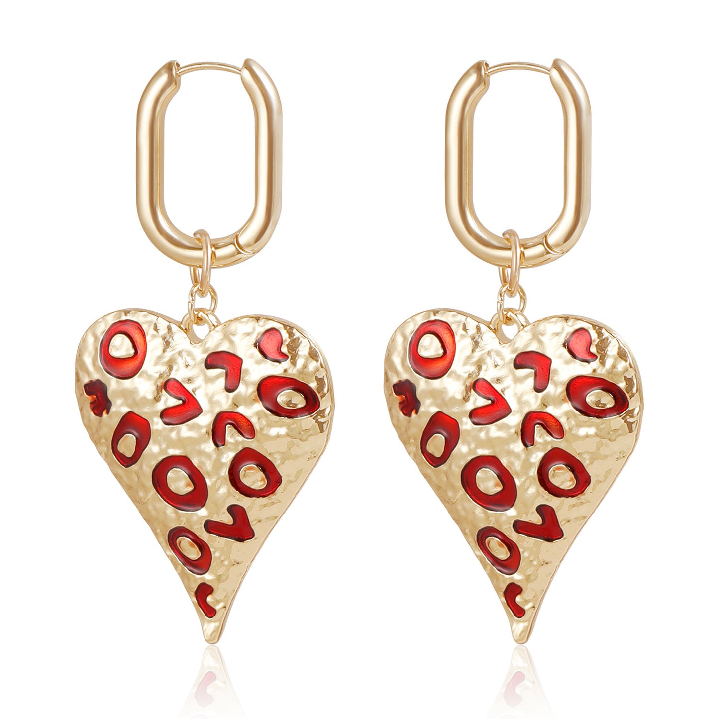 Pendientes de aro esmaltados con forma de corazón Retro Chic de lunares para mujer en aleación con acabado chapado