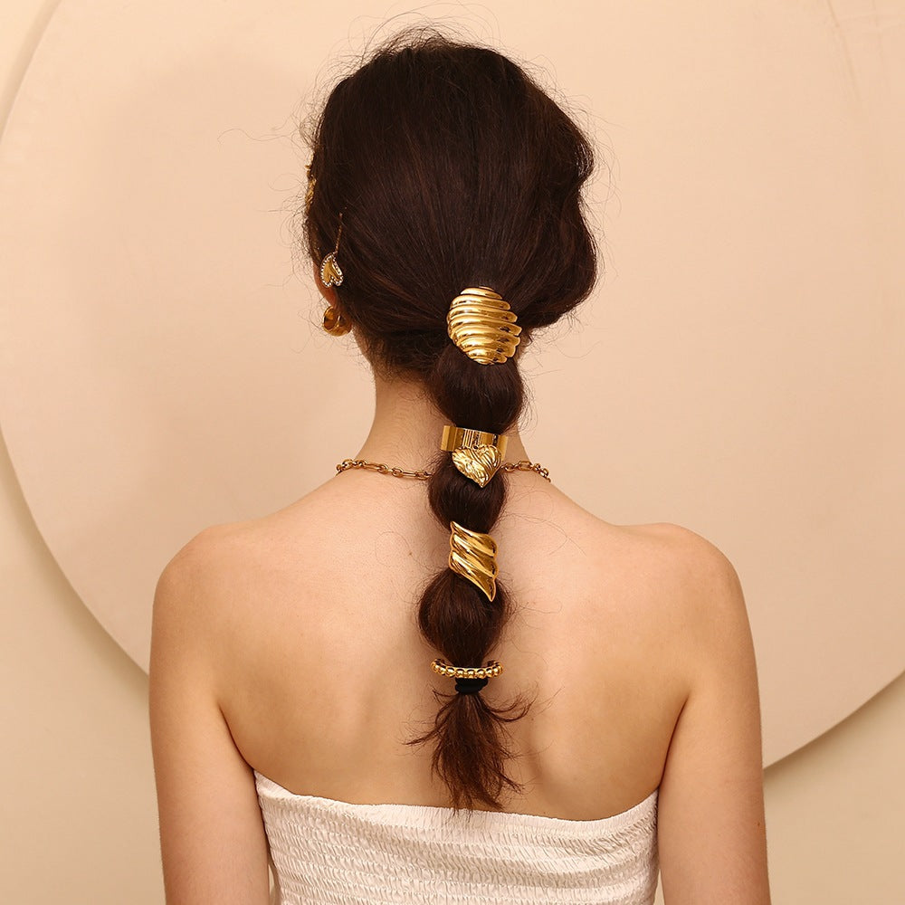 Minimalist Wing-Shaped Stainless Steel Hair Tie with 18K Gold Plating for Women