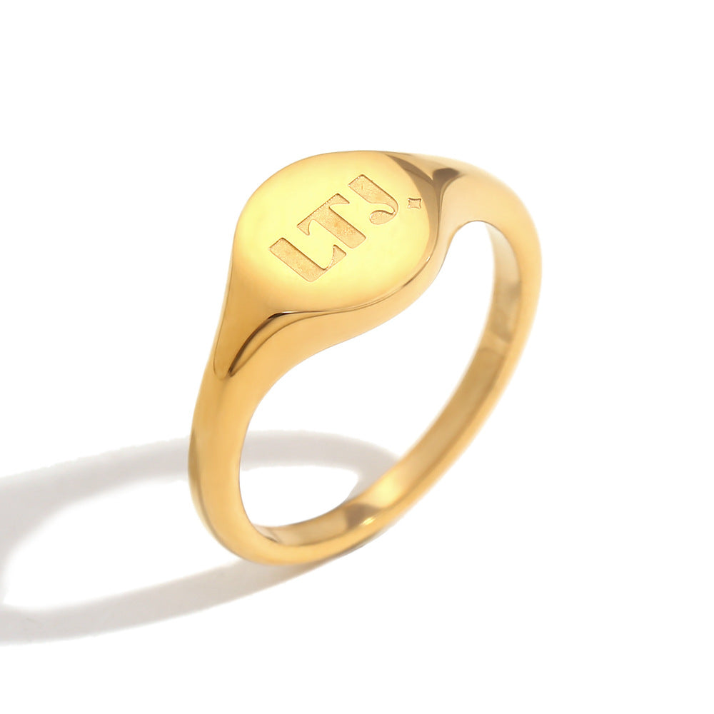 Minimalist Fashion Stainless Steel Plated 18K Gold Letter Ring for Women