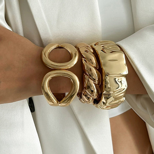 Streetwear Geometric Zinc Alloy Plated Irregular Spring Bracelet Set