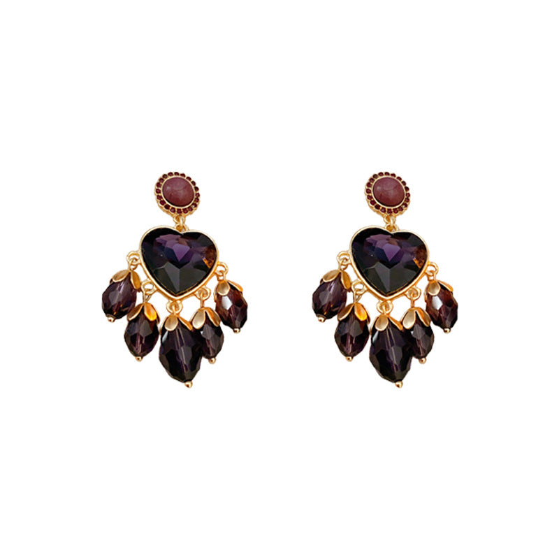 Minimalist Vintage-Style Dripping Teardrop and Heart-Shaped Alloy Earrings with Rhinestone Inlay and Tassel Accents for Women
