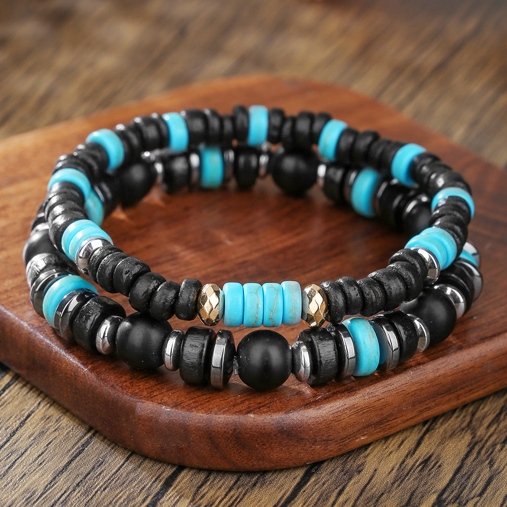 Hip-hop Minimalist Geometric Turquoise Wood Beaded Bracelet