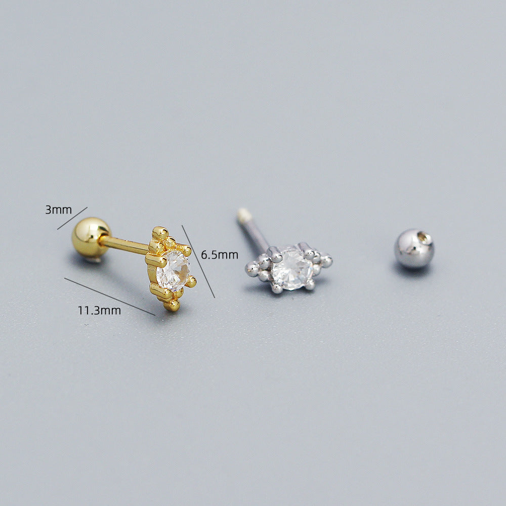Minimalist 925 Sterling Silver Round Geometric Polka Dot Cubic Zirconia Inlay Stud Earrings