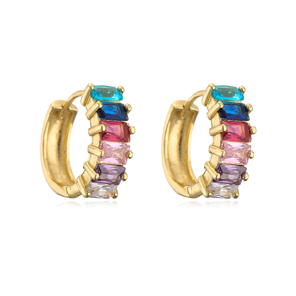 Minimalist Geometric Copper Hoop Earrings with 18K Gold Plating and Micro-Paved Cubic Zirconia for Women
