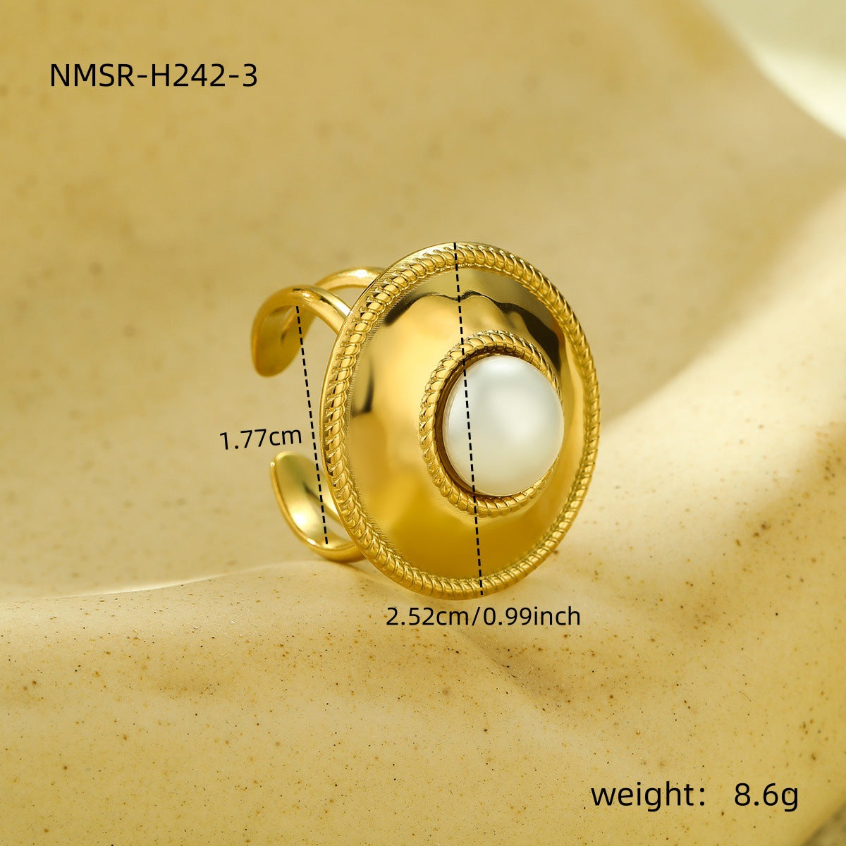 Anillo redondo de acero titanio estilo vintage francés minimalista para mujer con acabado chapado y detalle de piedra natural de agua dulce