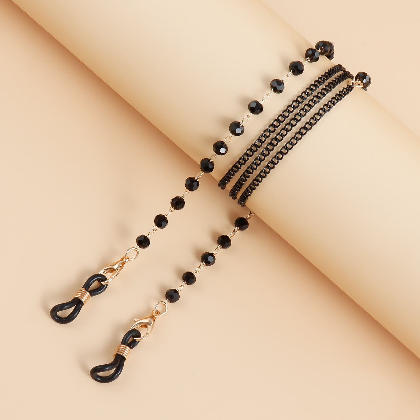 Minimalist Elegant Geometric Metal Chain with Black Crystal Inlay for Women