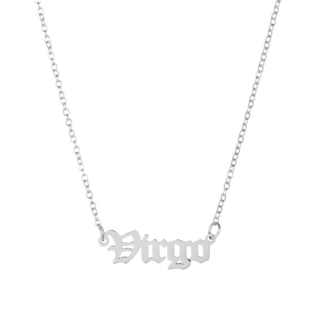 Minimalist Stainless Steel Teardrop Zodiac Letter Necklace for Unisex