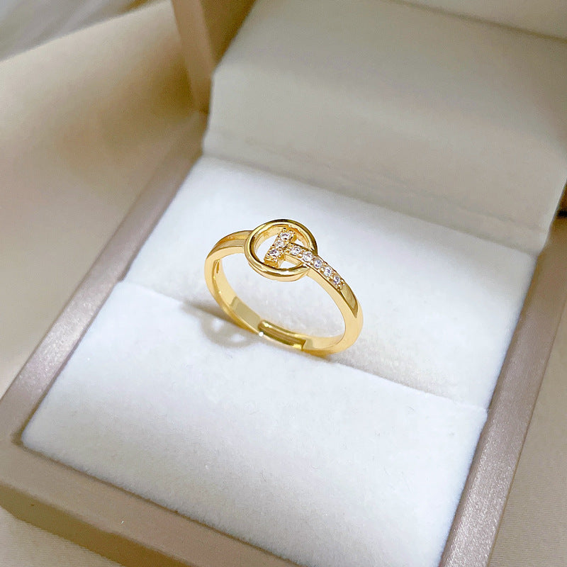 Cute Cartoon Style Crown-Shaped Brass Ring with Gold Plating Adjustable Opening for Women