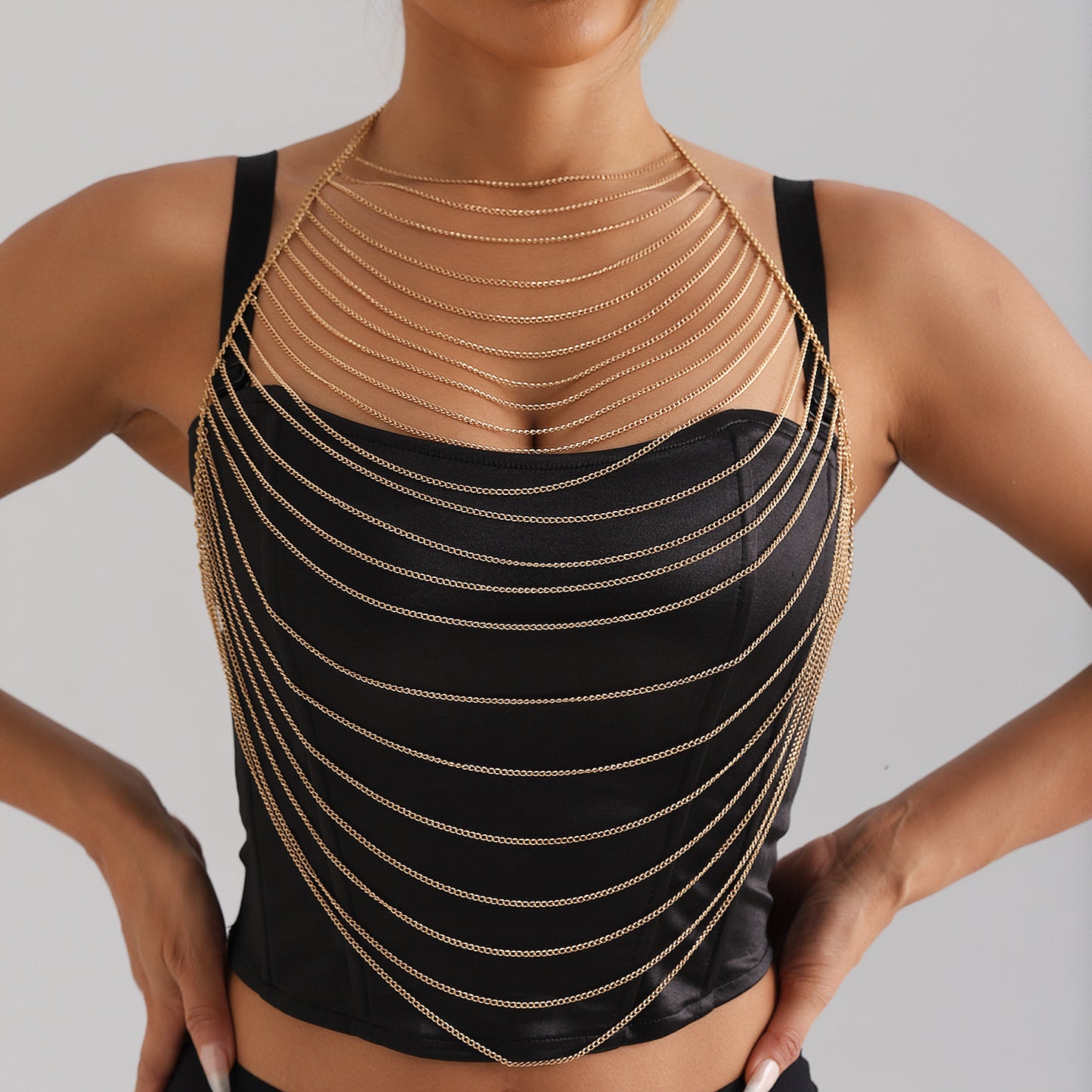 Punk Style Tassel Pendant Body Chain for Women with Multi-Layer Chains and Metal Construction