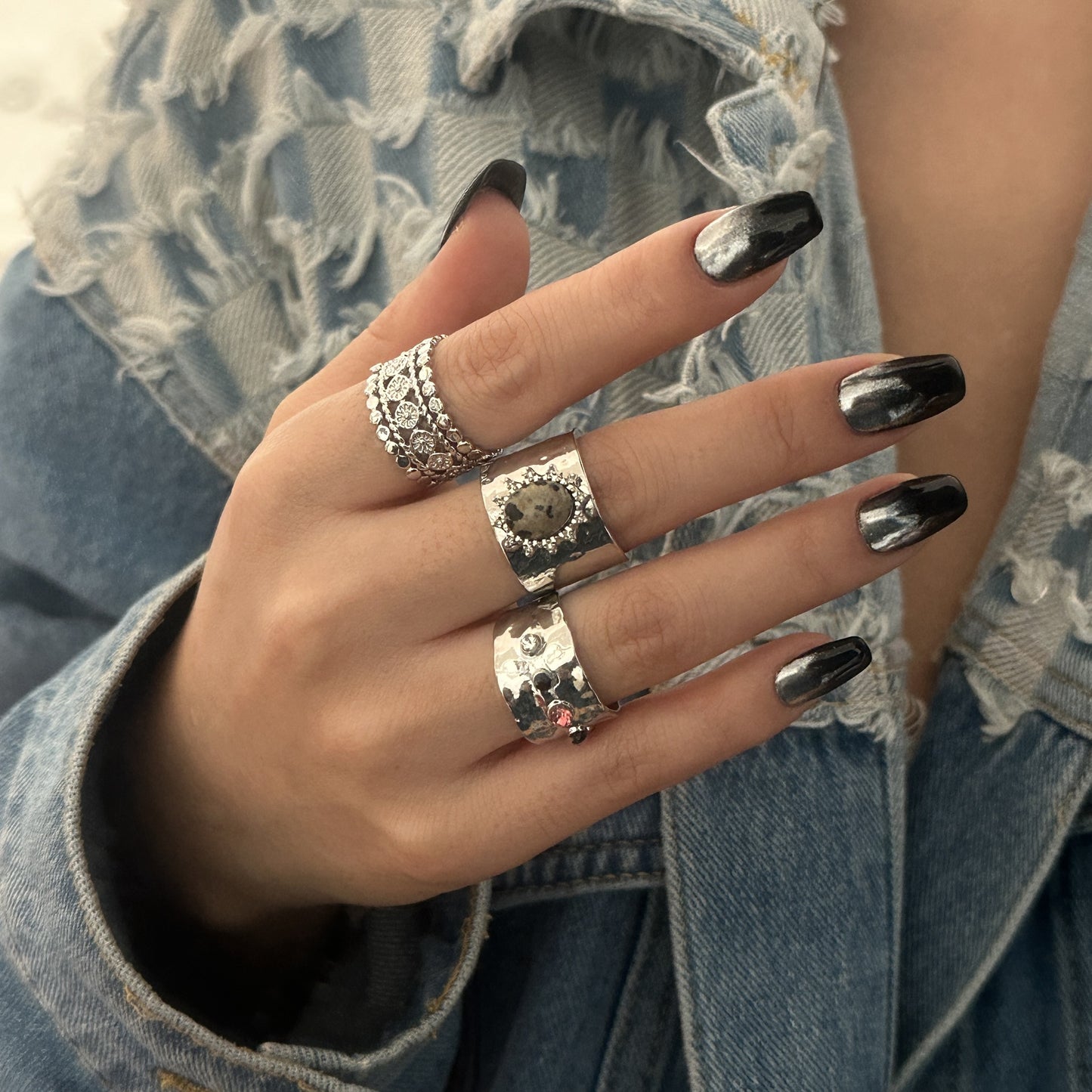 Set di Anelli da Nocche Irregolari da Donna con Intarsio di Pietre Preziose Placcate in Lega Geometrica Stile Hip-Hop