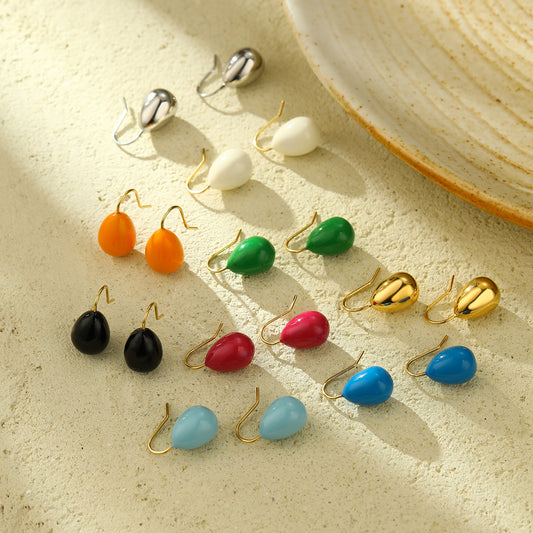 Pendientes minimalistas de acero inoxidable con esmalte de lágrima coloridos para mujer, a la moda, ligeros, lujosos, versátiles, hipoalergénicos y resistentes al deslustre