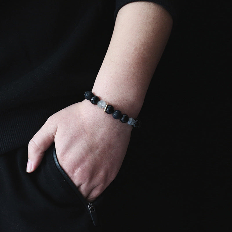 Men's Handmade Adjustable 10mm Faceted Black Volcanic Stone Beaded Bracelet