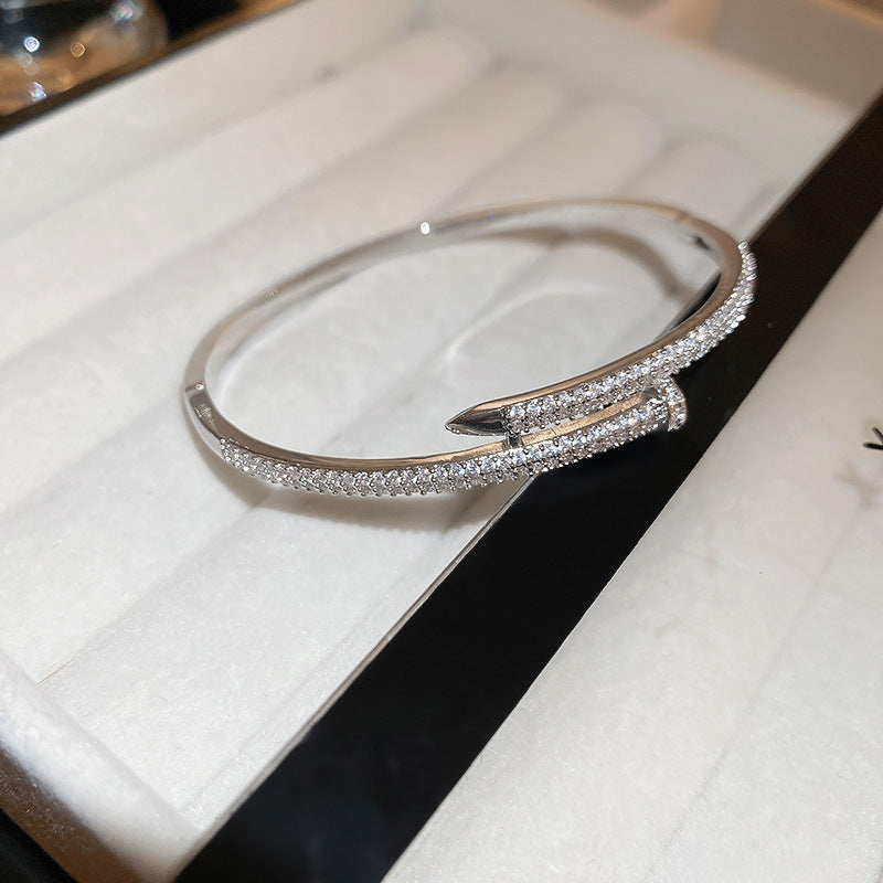 Minimalist Luxury Geometric Brass Inlaid Cubic Zirconia Adjustable Bracelet for Women