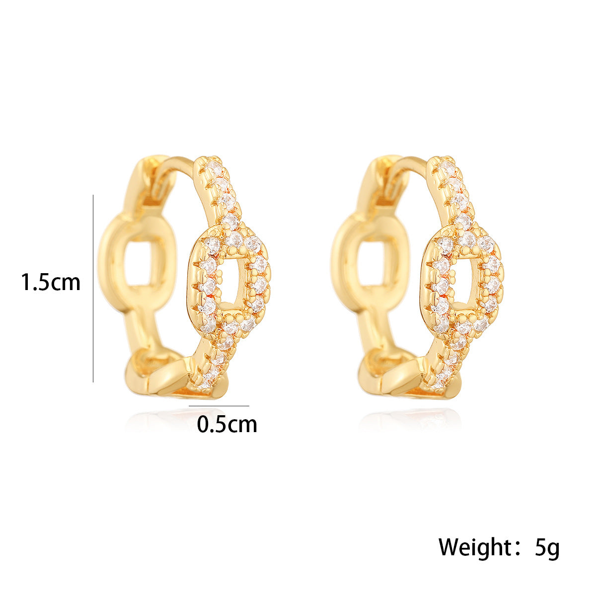 Pendientes de Aro Geométricos Minimalistas para Mujer de Cobre con Baño de Oro de 18K y Incrustaciones de Circonitas