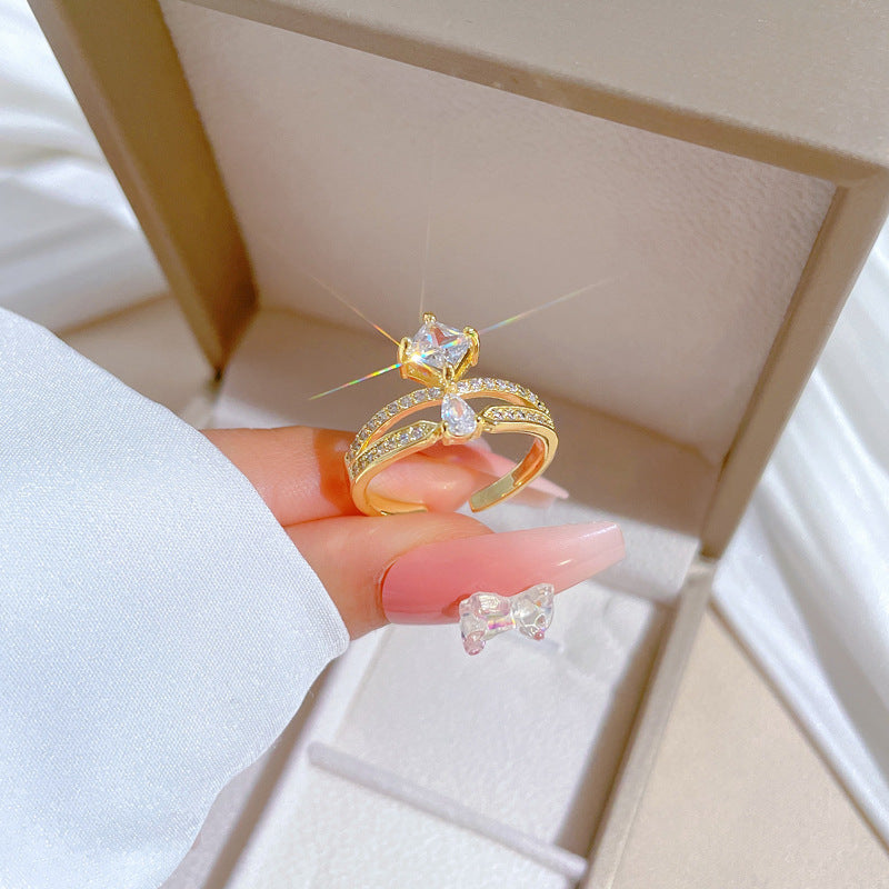 Cartoon Style Crown-Shaped Brass Ring with Gold Plating for Women Adjustable Wedding Band