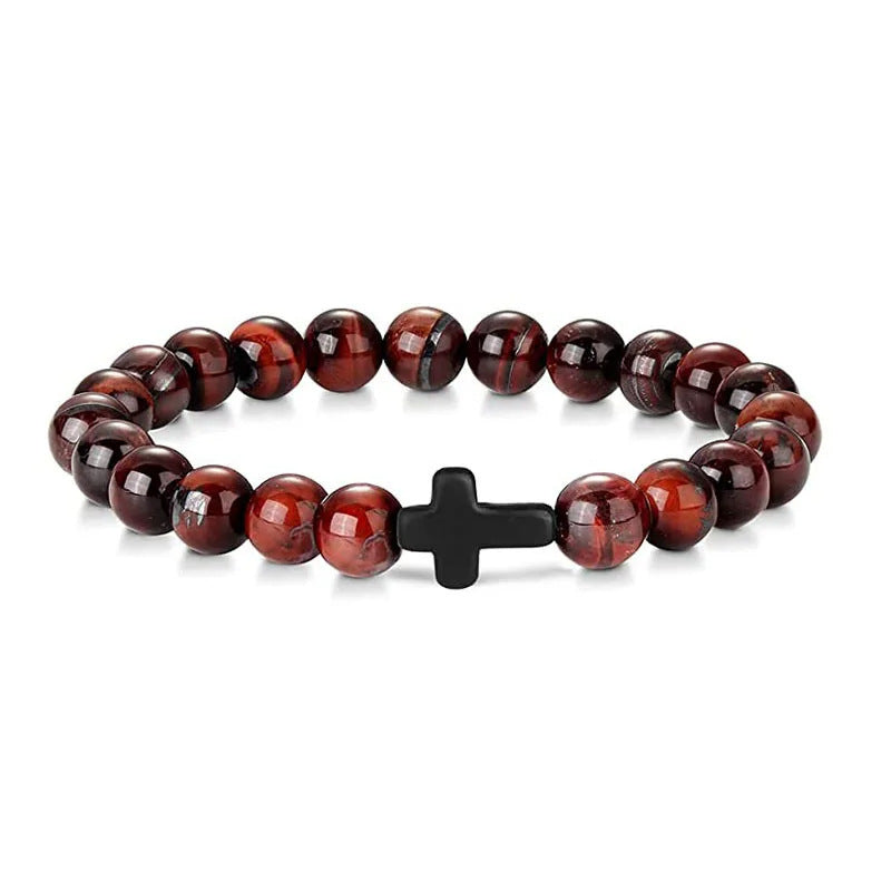 Minimalist Geometric Tiger Eye Turquoise Obsidian Beaded Bracelet Unisex Handmade Jewelry