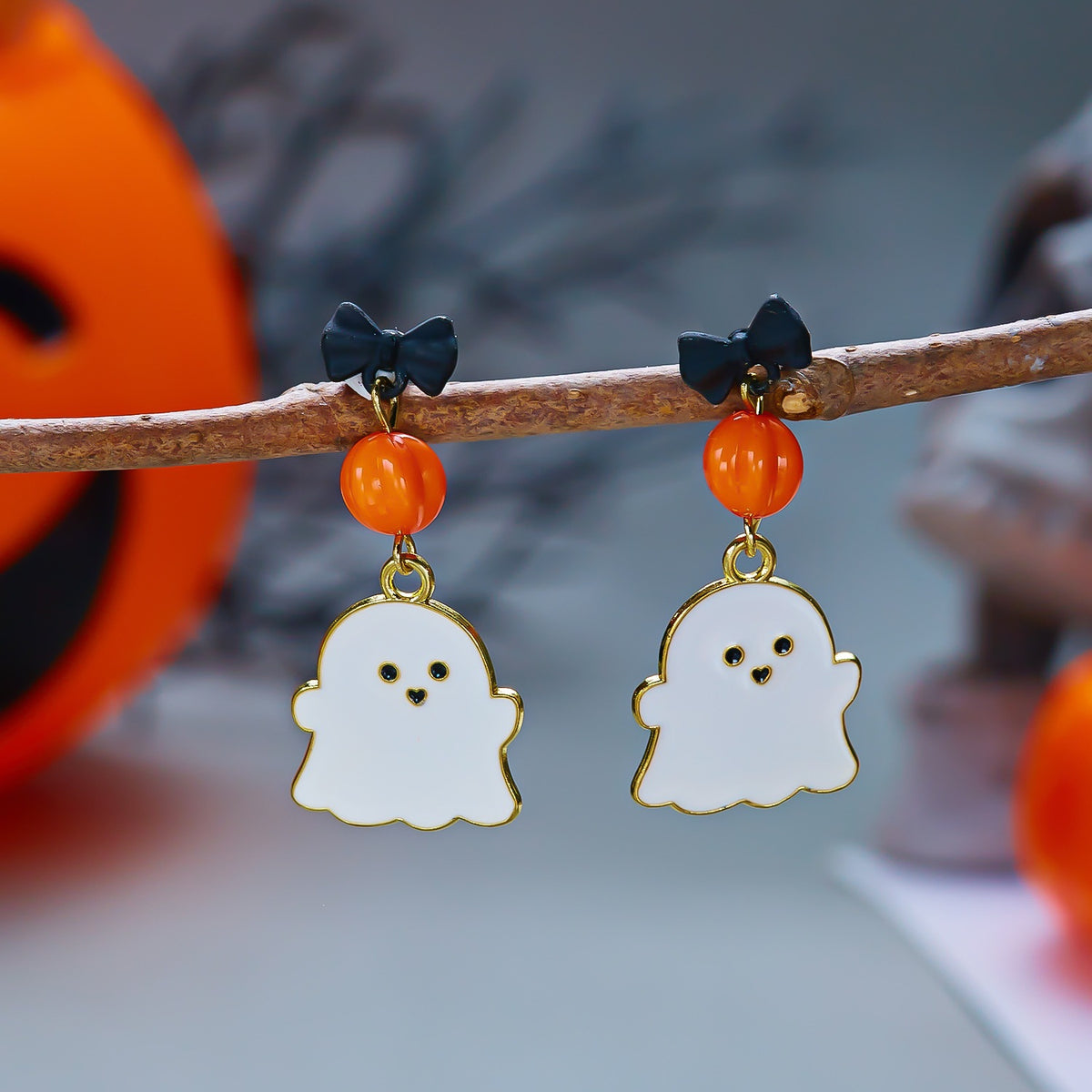 Punk Plated Alloy Cartoon Pumpkin Black Cat Smile Earrings for Women