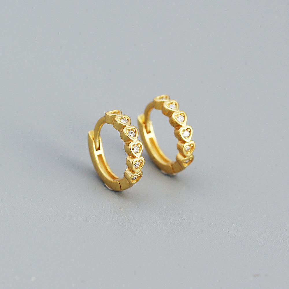 Heart-Shaped Rhinestone-Set Sterling Silver Ear Studs for Women Elegant Minimalist Earrings
