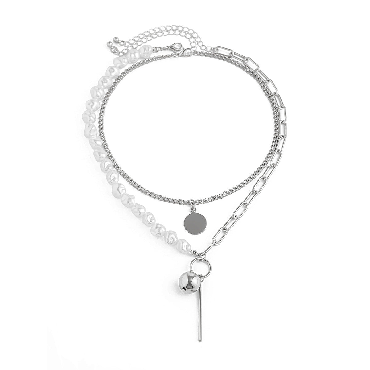 Collar Colgante Geométrico para Mujer Aleación con Galvanoplastia Diseño de Apilamiento Multicapa Forma Irregular Acento de Perla de Imitación
