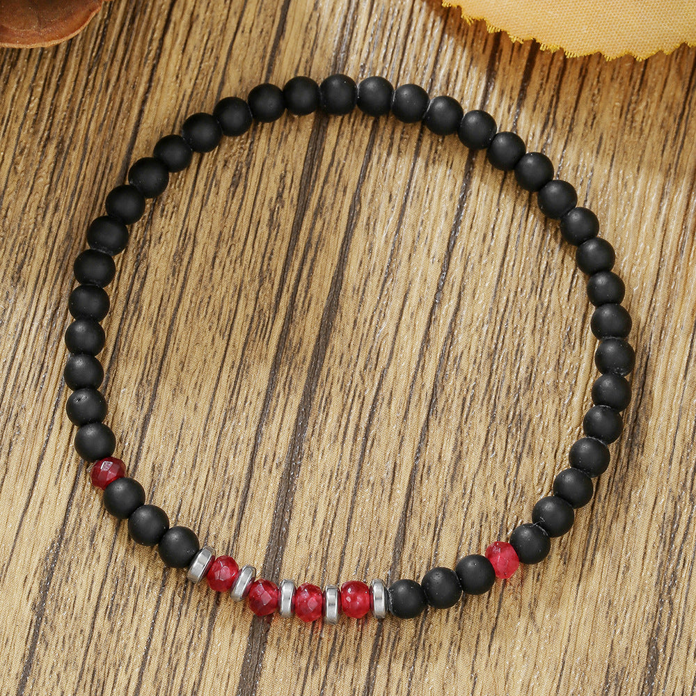 Hip-hop Minimalist Geometric Round Hematite and Black Magic Sand Stone Handmade Beaded Bracelet for Men and Women