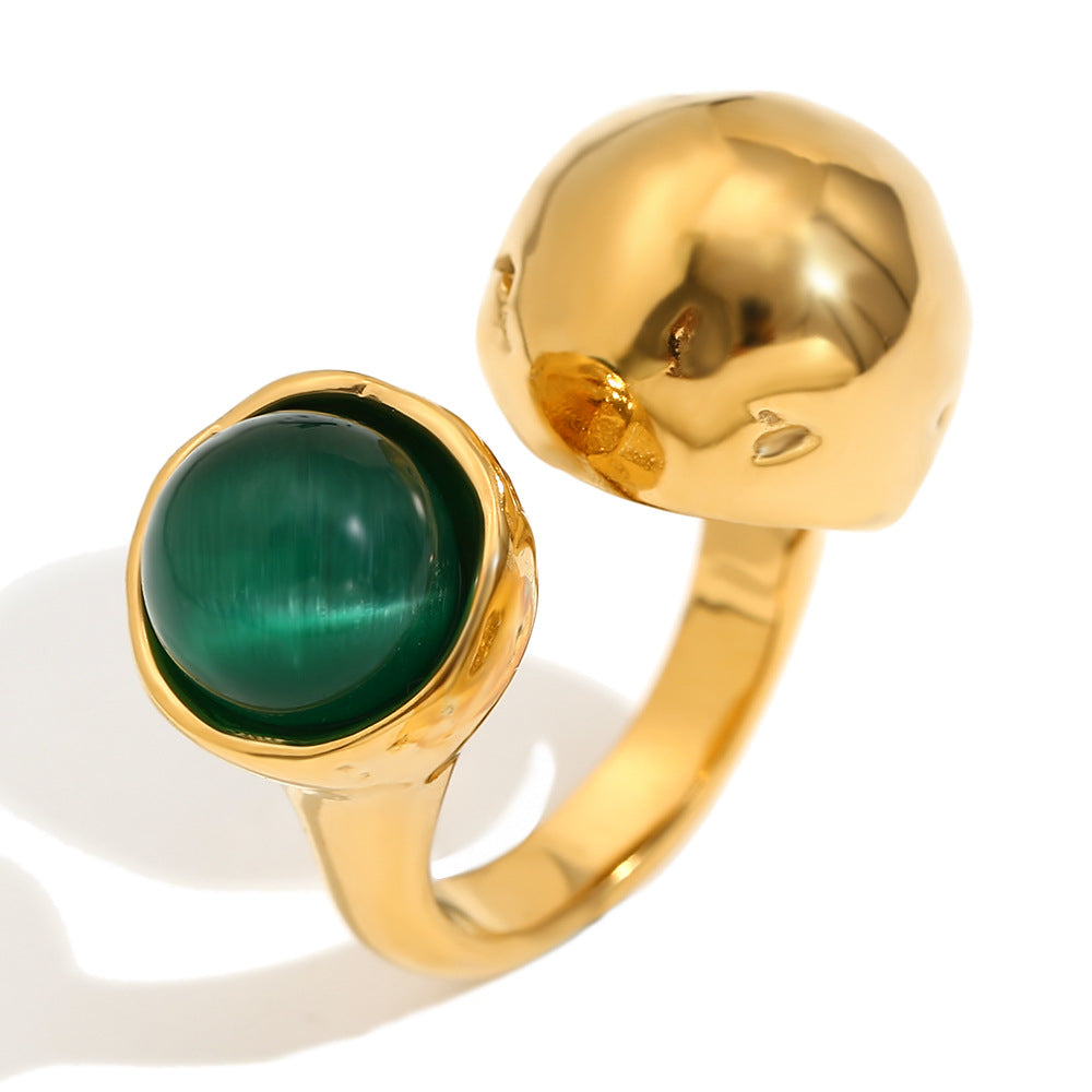 Vintage Elegant 18K Gold Plated Stainless Steel Oval Floral Geometric Ring for Women